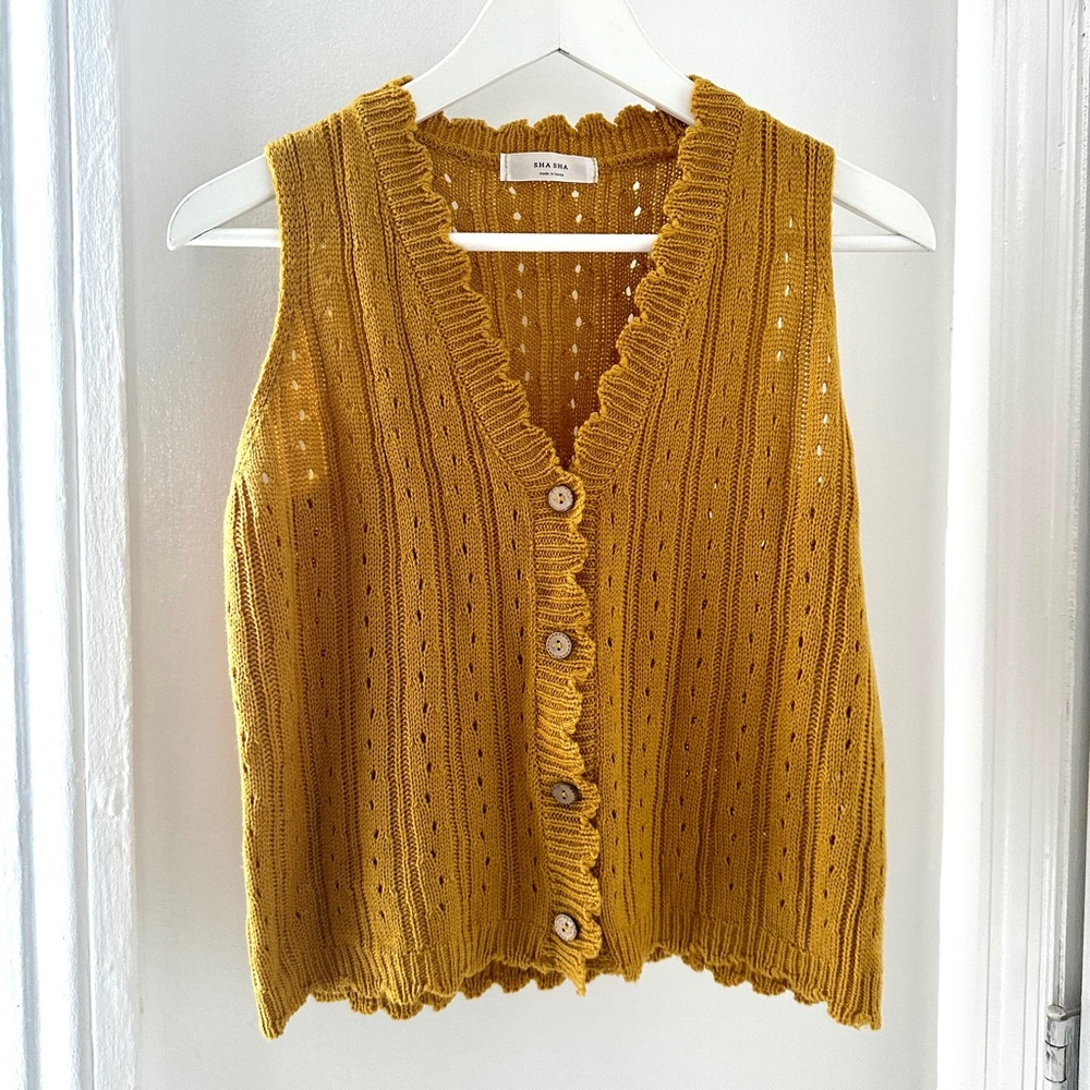Mustard Yellow Knit Vest Cardigan